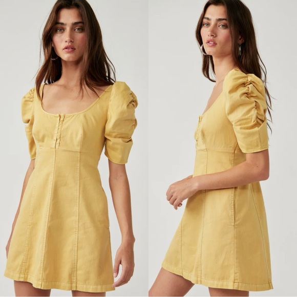 FREE PEOPLE Cheyenne Yellow Denim Mini Dress - Picture 2 of 7